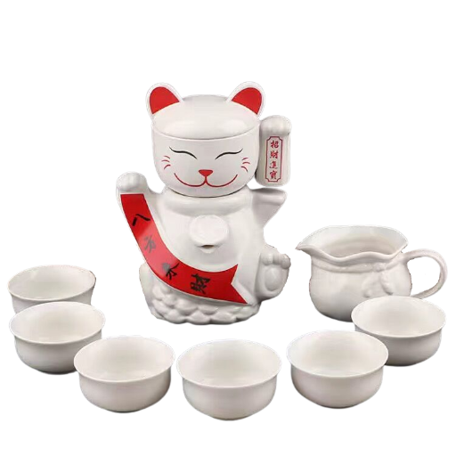 Tea Cup Set Teapot, Lucky Cat Tea Set, Porcelain Tea Set